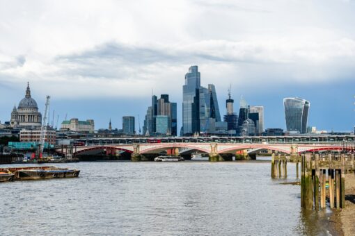 Panoramic View of London Skyline from River Thames